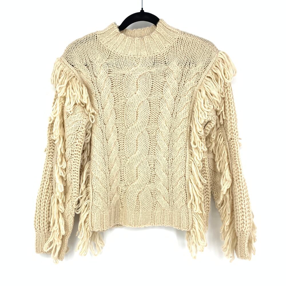 525 Women's Size XS American Fringe Cable Pullover Sweater In Cream Chunky Knit